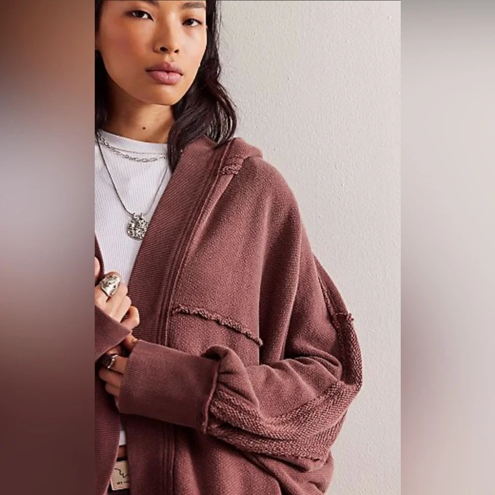 Free People Forever Yours Cardi In Charred Eggplant We The Free (NWOT) - Picture 3 of 12